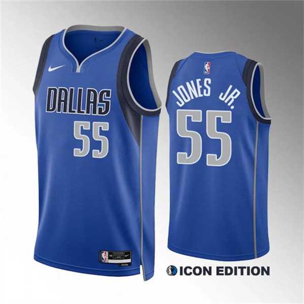 Men%27s Dallas Mavericks #55 Derrick Jones Jr Blue Icon Edition Stitched Basketball Jersey Dzhi